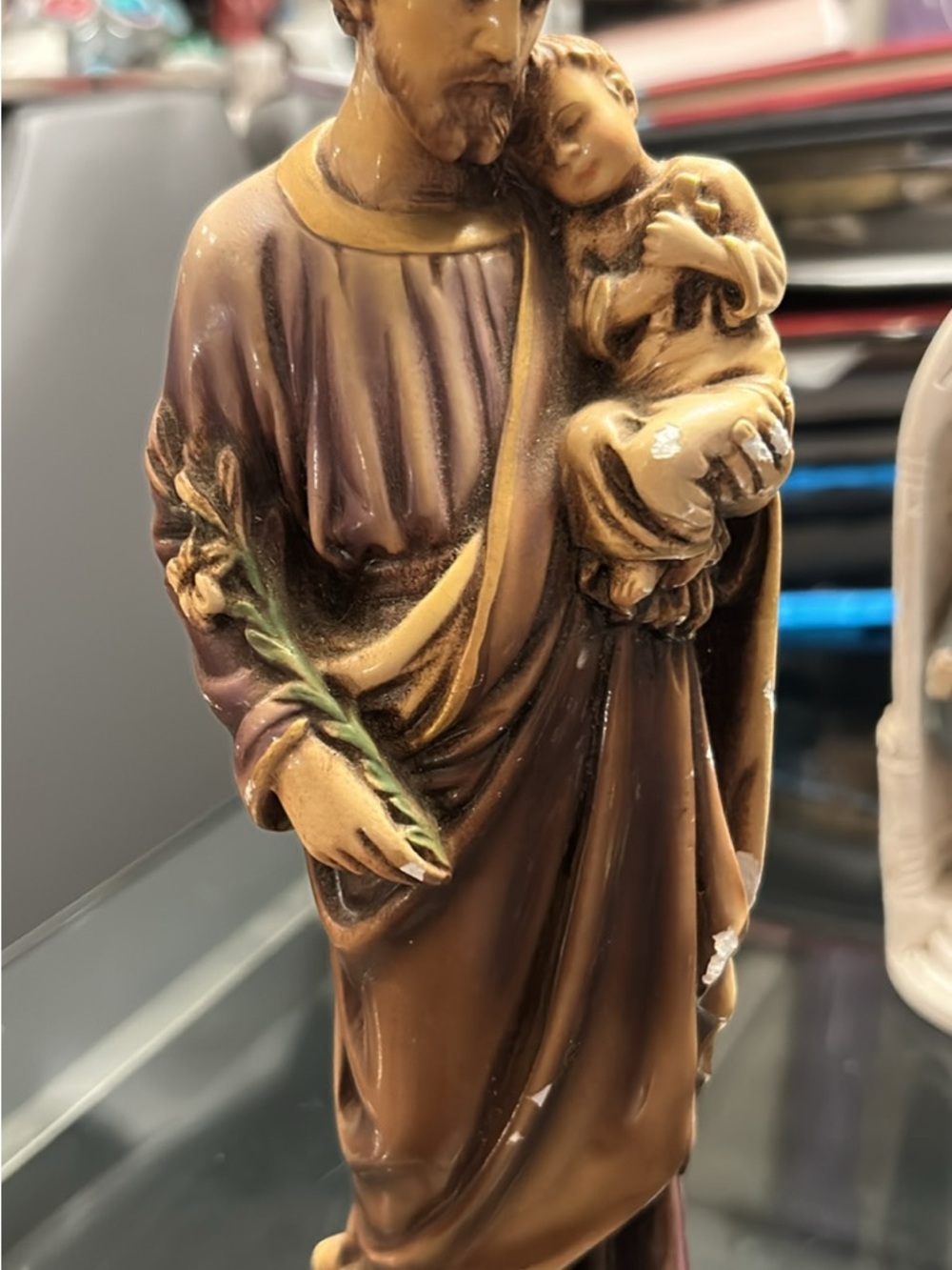 Hand-Painted Brown and Cream Devotional Sculpture